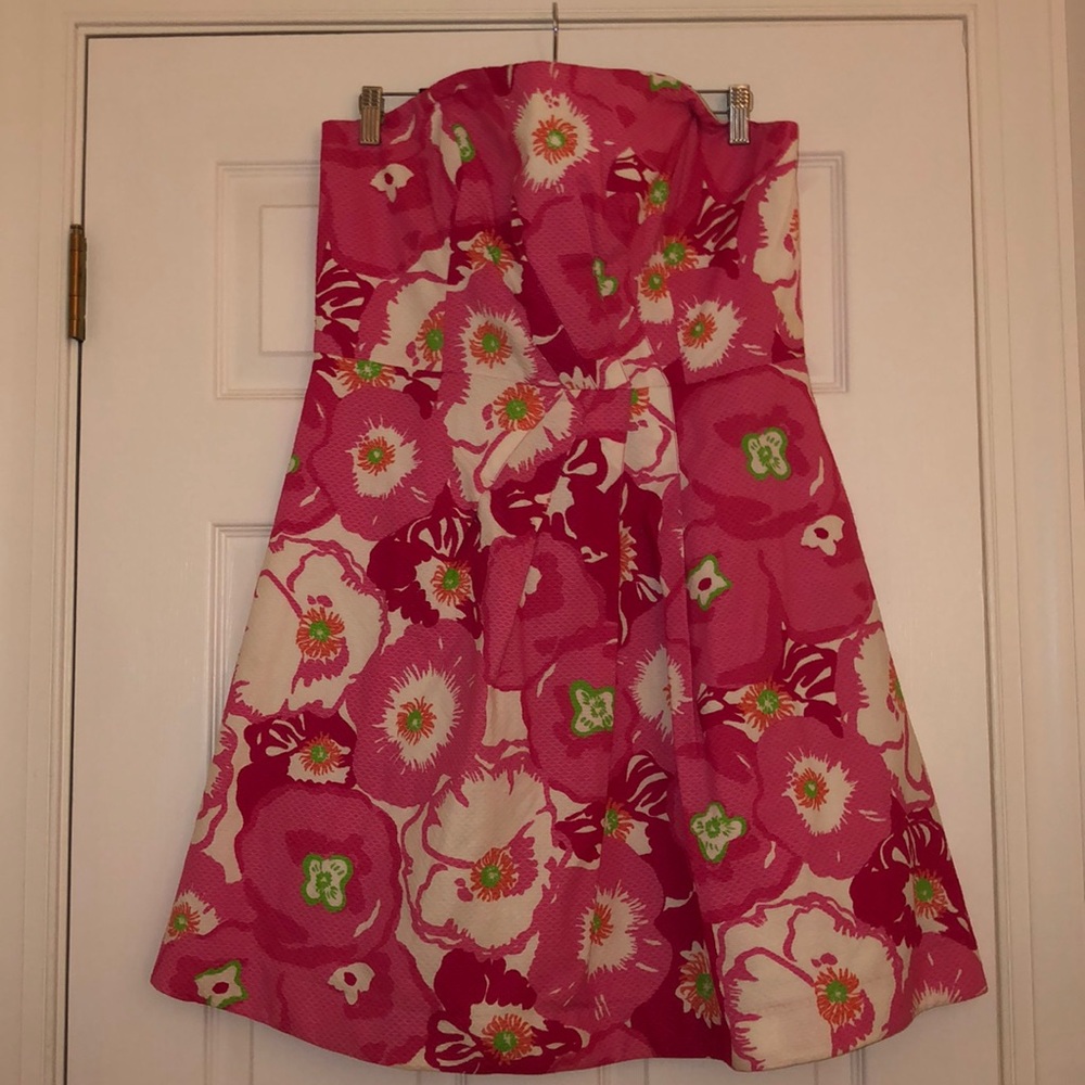 Lily Pulitzer Strapless Pink Floral Cocktail Dress